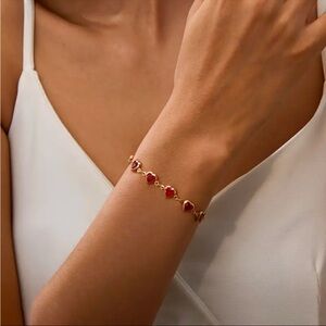 Gold Tone Red Heart Charm Bracelet Adjustable Romantic Statement Jewelry NWT
